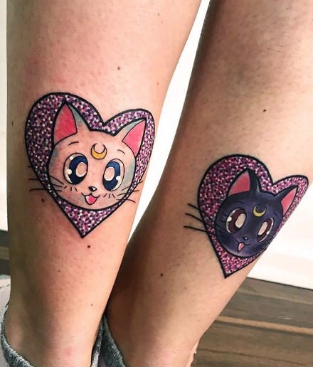 Cute Cartoon Kitten Tattoo - Cartoon Tattoo Pattern of Cat Luna and Artemis (...