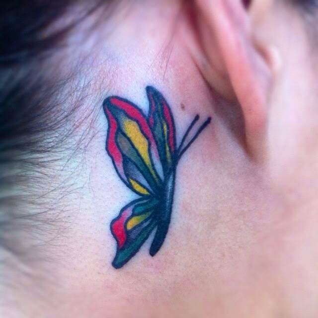 beautiful traditional butterfly ear tattoo pattern 110775 - 